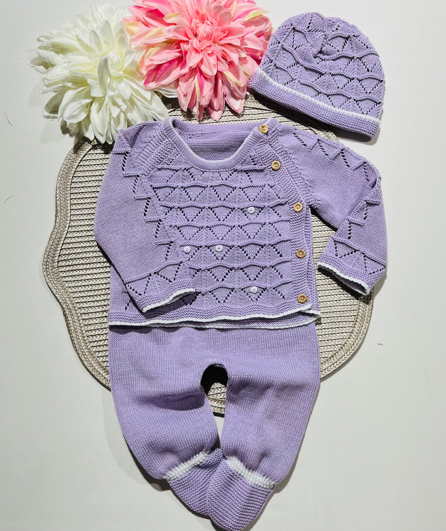 Conjunto Zizaque para bebé em algodão - 0/3M - Lavanda