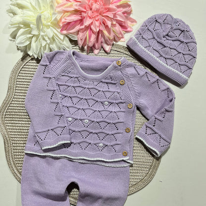 Conjunto Zizaque para bebé em algodão - 0/3M - Lavanda