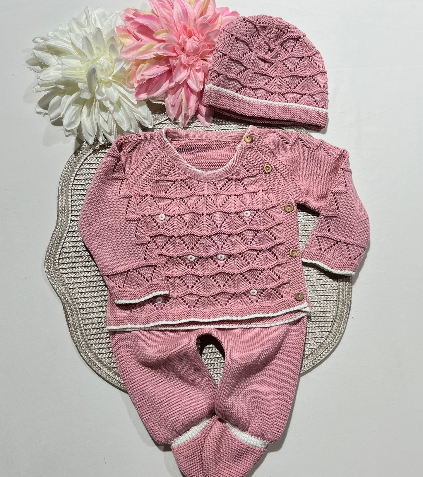 Conjunto Zizaque para bebé em algodão - 0/3M - Rosa velho