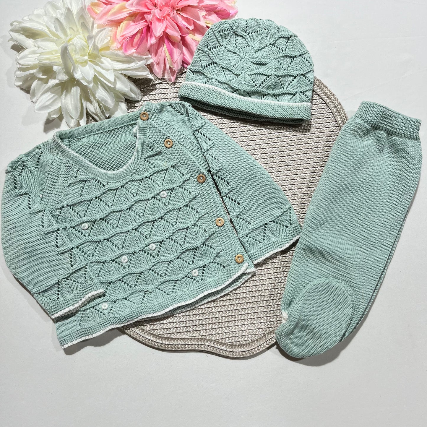 Conjunto Zizaque para bebé em algodão - 0/3M - Verde seco