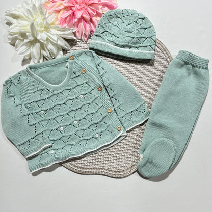 Conjunto Zizaque para bebé em algodão - 0/3M - Verde seco