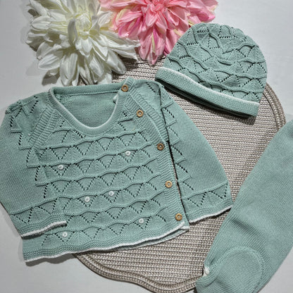 Conjunto Zizaque para bebé em algodão - 0/3M - Verde seco