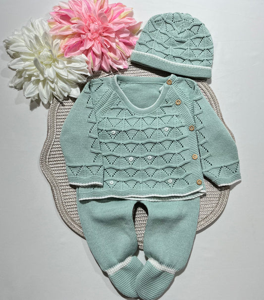 Conjunto Zizaque para bebé em algodão - 0/3M - Verde seco