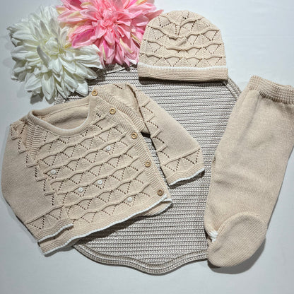 Conjunto Zizaque para bebé em algodão - 0/3M - Areia