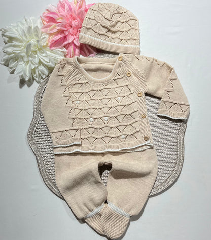 Conjunto Zizaque para bebé em algodão - 0/3M - Areia