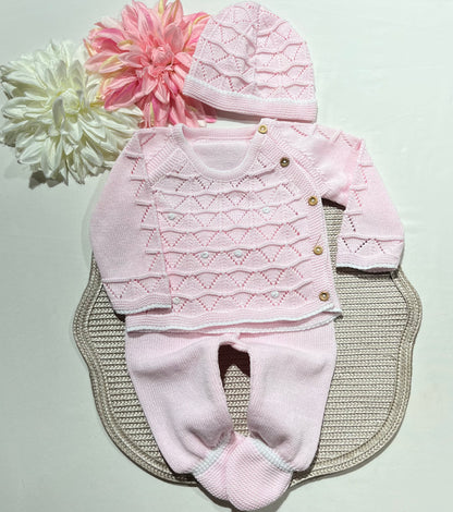 Conjunto Zizaque para bebé em algodão - 0/3M - Rosa bebé