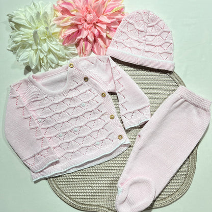 Conjunto Zizaque para bebé em algodão - 0/3M - Rosa bebé