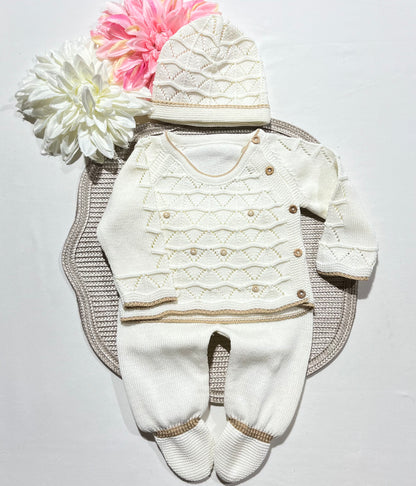 Conjunto Zizaque para bebé em algodão - 0/3M - Pérola