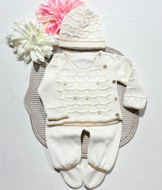 Conjunto Zizaque para bebé em algodão - 0/3M - Pérola