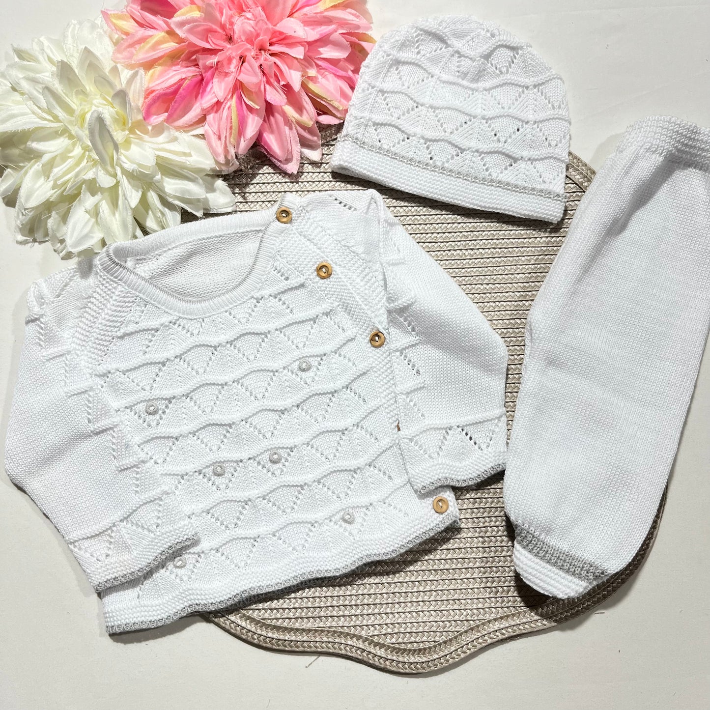 Conjunto Zizaque para bebé em algodão - 0/3M - Branco