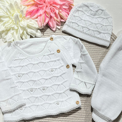 Conjunto Zizaque para bebé em algodão - 0/3M - Branco