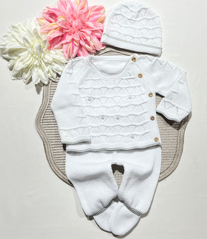 Conjunto Zizaque para bebé em algodão - 0/3M - Branco