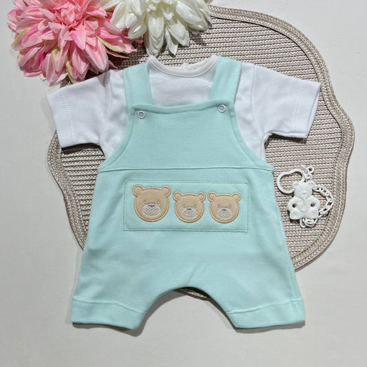 Conjunto Jardineira, Camisola e prende chupeta - 1 aos 6M