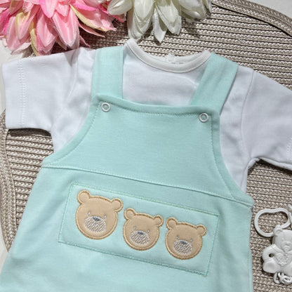 Conjunto Jardineira, Camisola e prende chupeta - 1 aos 6M