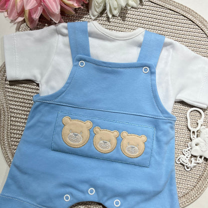 Conjunto Jardineira, Camisola e prende chupeta - 1 aos 6M
