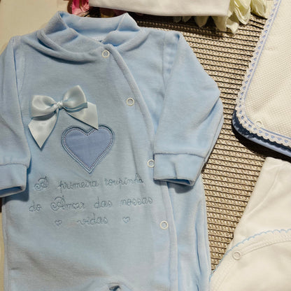 Primeira roupinha em veludo para recém-nascido - Azul - Amor