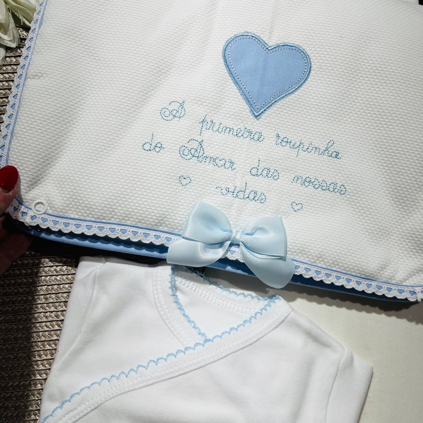 Primeira roupinha em veludo para recém-nascido - Azul - Amor