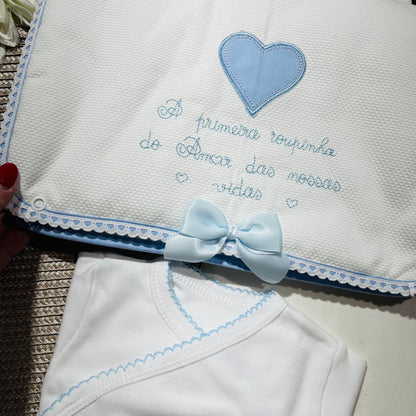 Primeira roupinha em veludo para recém-nascido - Azul - Amor