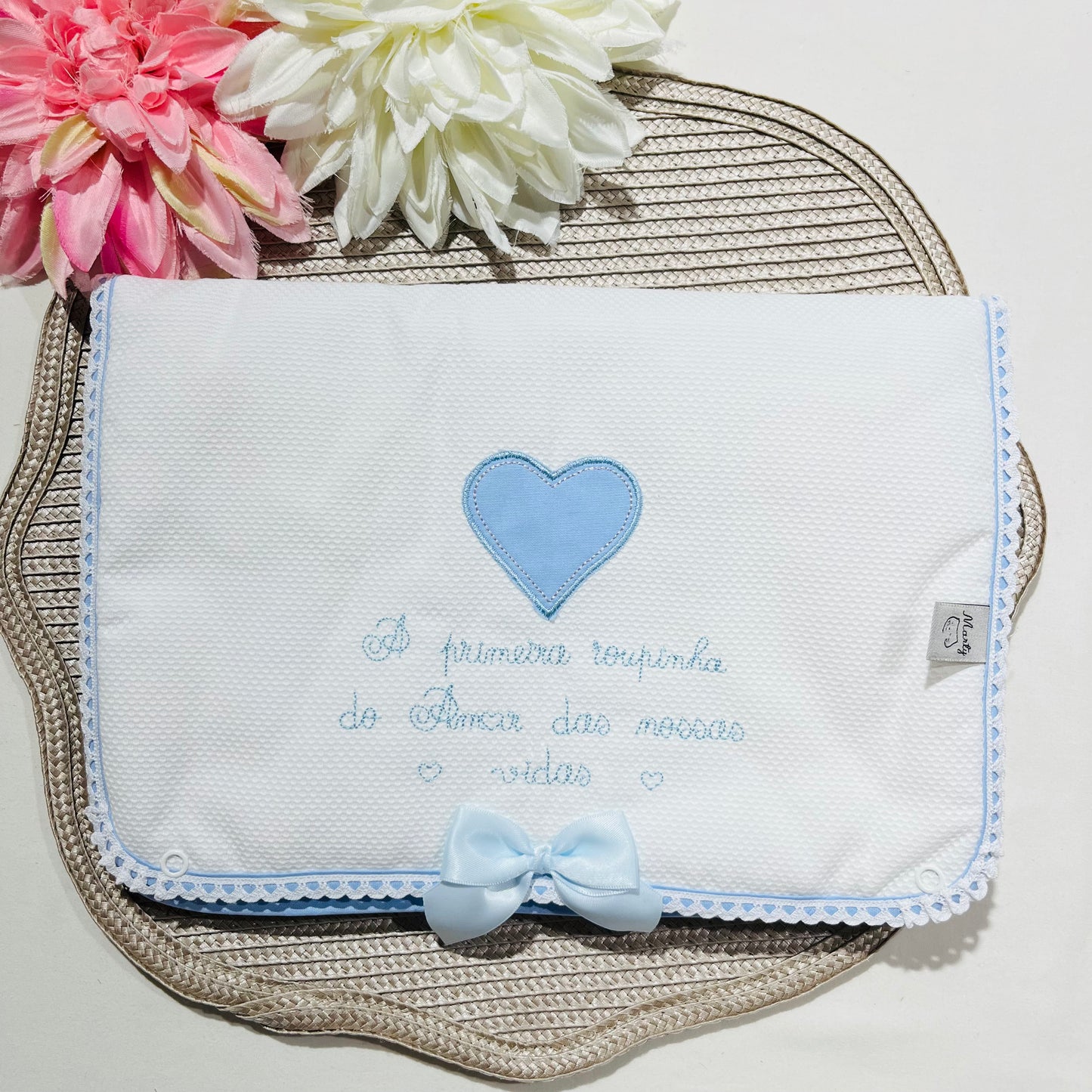 Primeira roupinha em veludo para recém-nascido - Azul - Amor