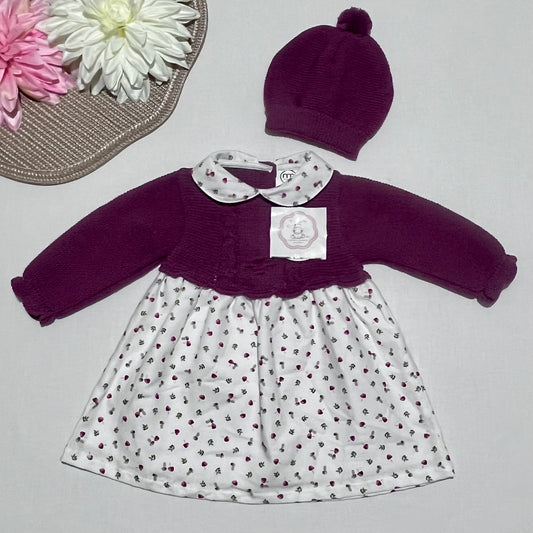 Vestido estampa cereja com gorro bebé