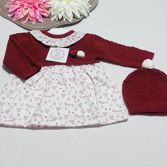 Vestido com gorro estampa esquilo, bebé