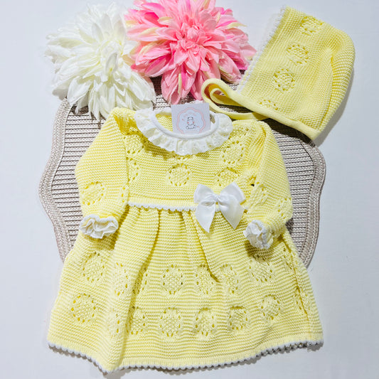 Vestido Ana em malha para bebé - 1/3 e 3/6M - Amarelo bebé
