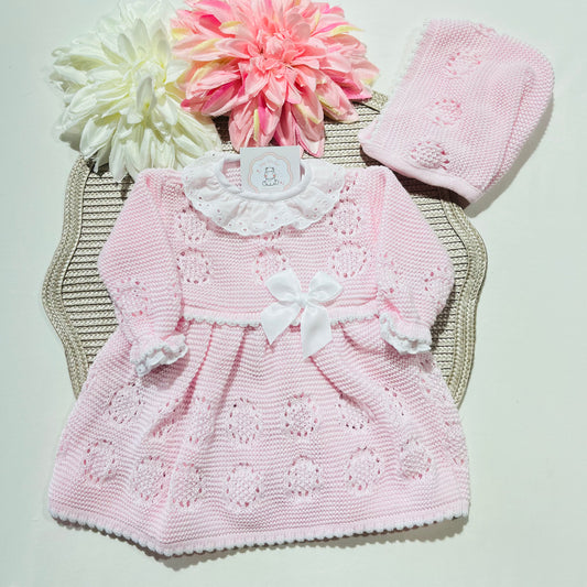 Vestido Ana em malha para bebé - 1/3 e 3/6M - Rosa bebé