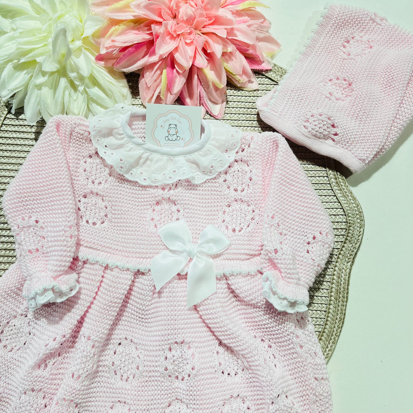 Vestido Ana em malha para bebé - 1/3 e 3/6M - Rosa bebé