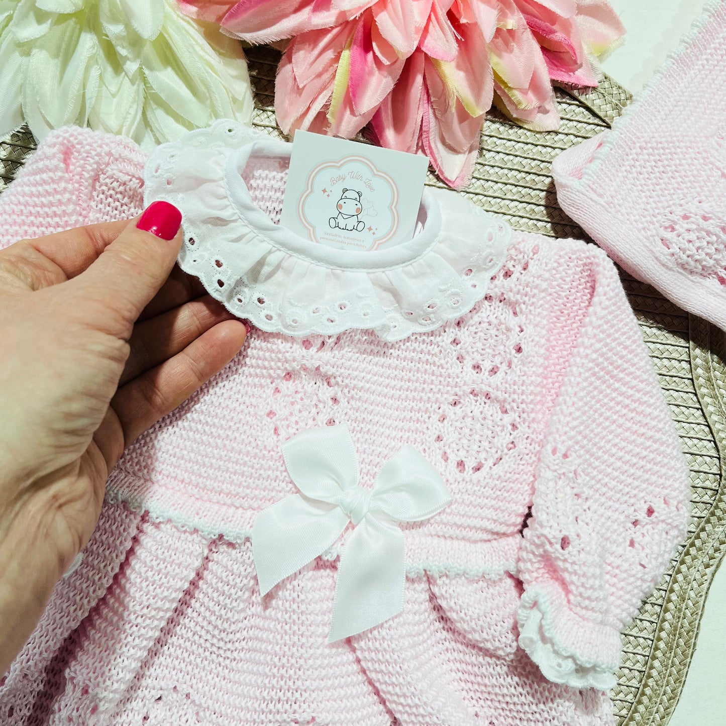 Vestido Ana em malha para bebé - 1/3 e 3/6M - Rosa bebé