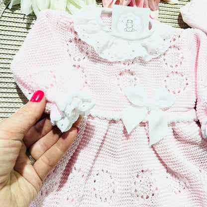 Vestido Ana em malha para bebé - 1/3 e 3/6M - Rosa bebé
