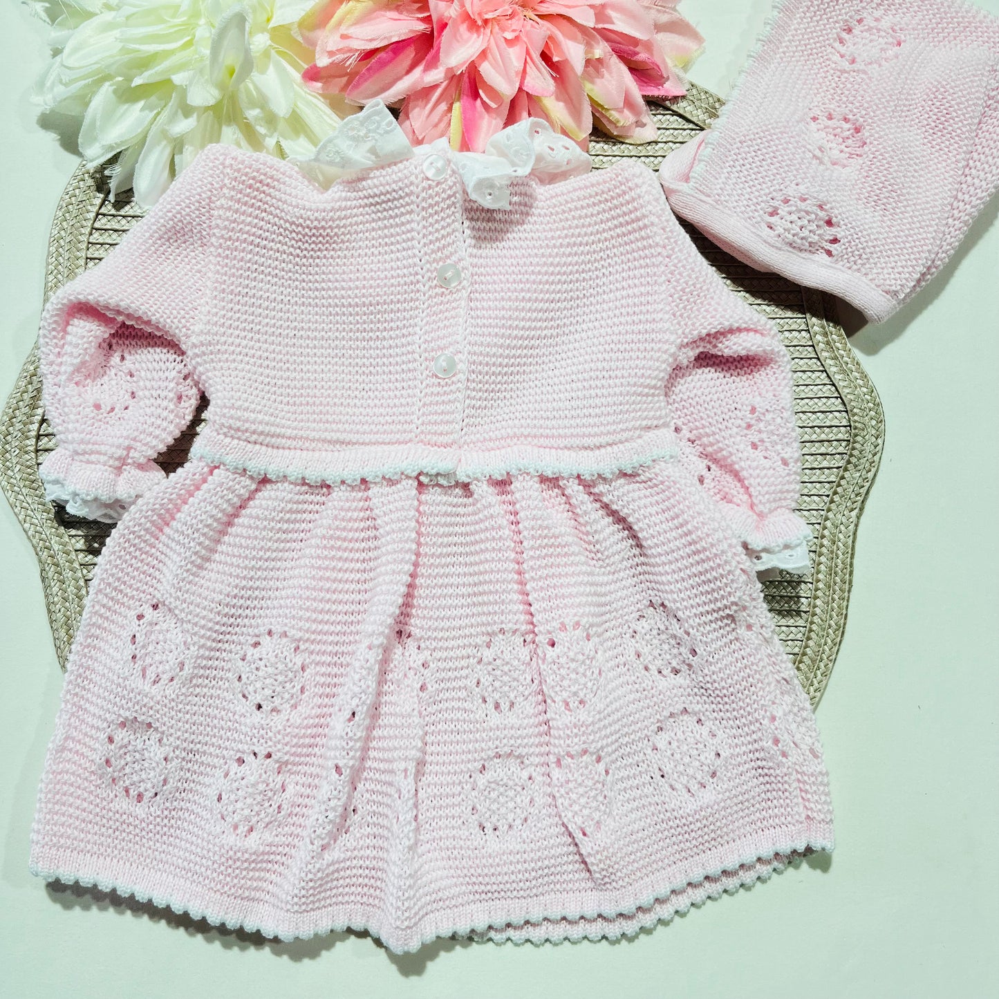 Vestido Ana em malha para bebé - 1/3 e 3/6M - Rosa bebé