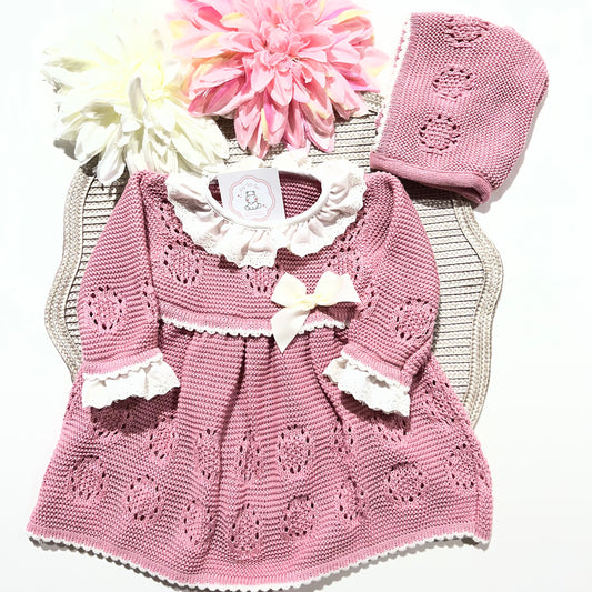 Vestido Ana em malha para bebé - 1/3 e 3/6M - Rosa velho
