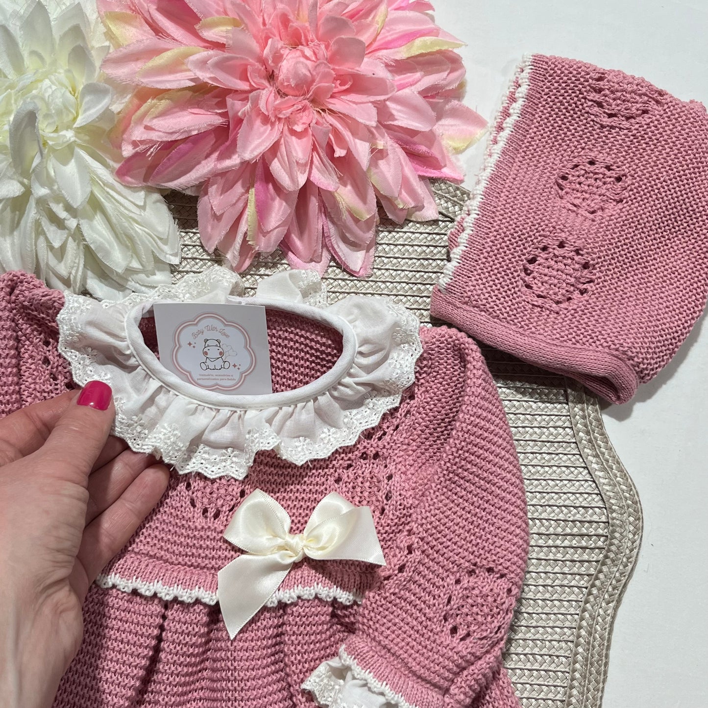 Vestido Ana em malha para bebé - 1/3 e 3/6M - Rosa velho