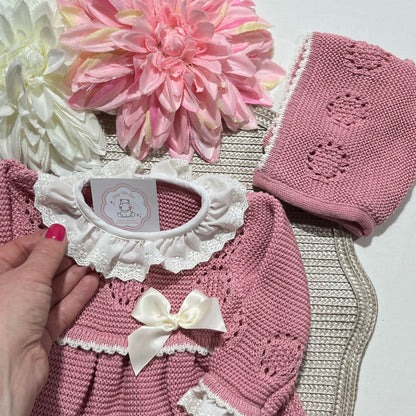 Vestido Ana em malha para bebé - 1/3 e 3/6M - Rosa velho