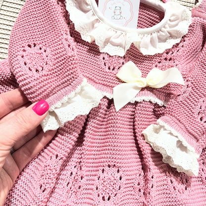 Vestido Ana em malha para bebé - 1/3 e 3/6M - Rosa velho