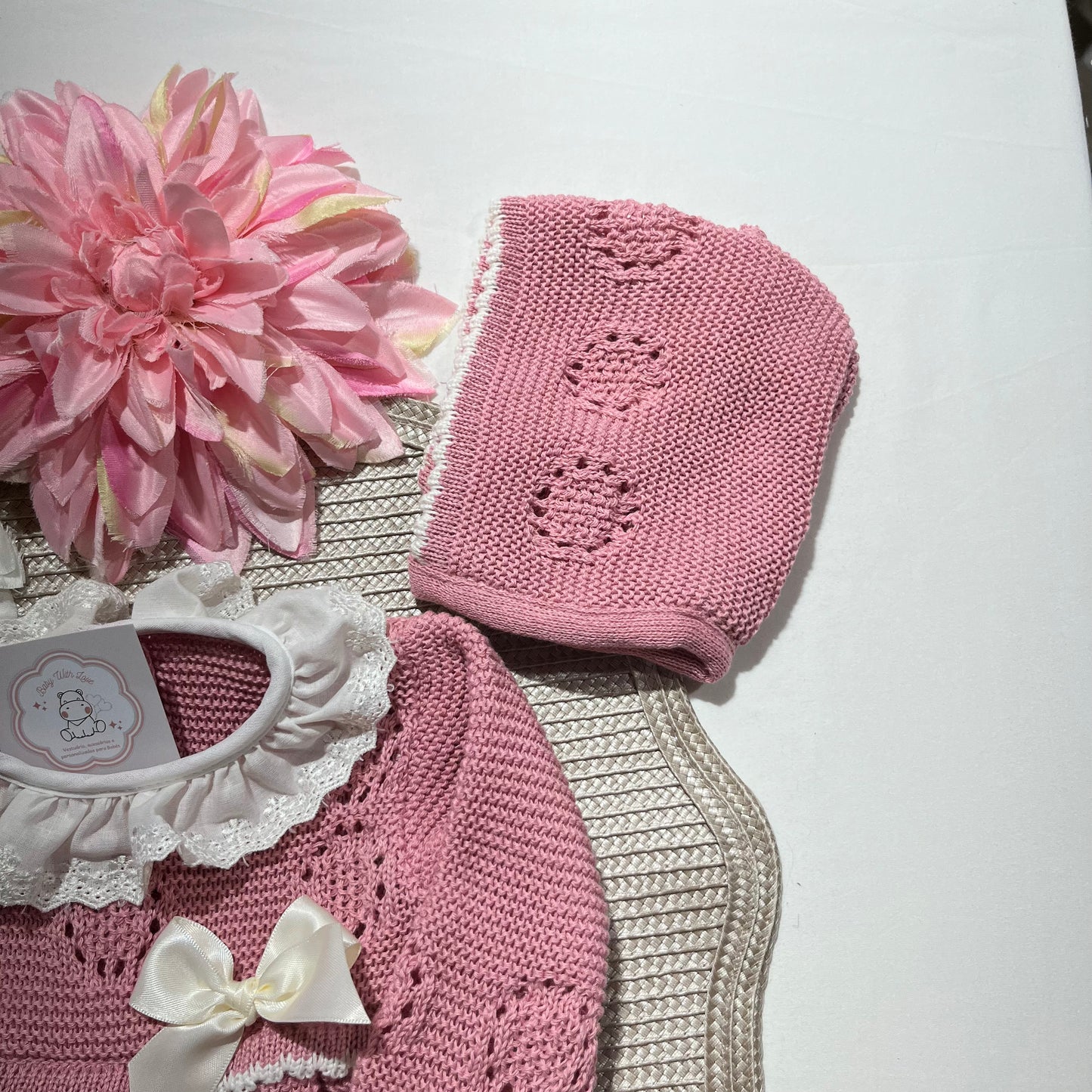 Vestido Ana em malha para bebé - 1/3 e 3/6M - Rosa velho