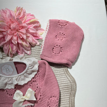 Vestido Ana em malha para bebé - 1/3 e 3/6M - Rosa velho