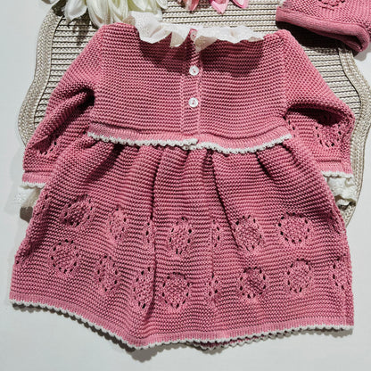 Vestido Ana em malha para bebé - 1/3 e 3/6M - Rosa velho