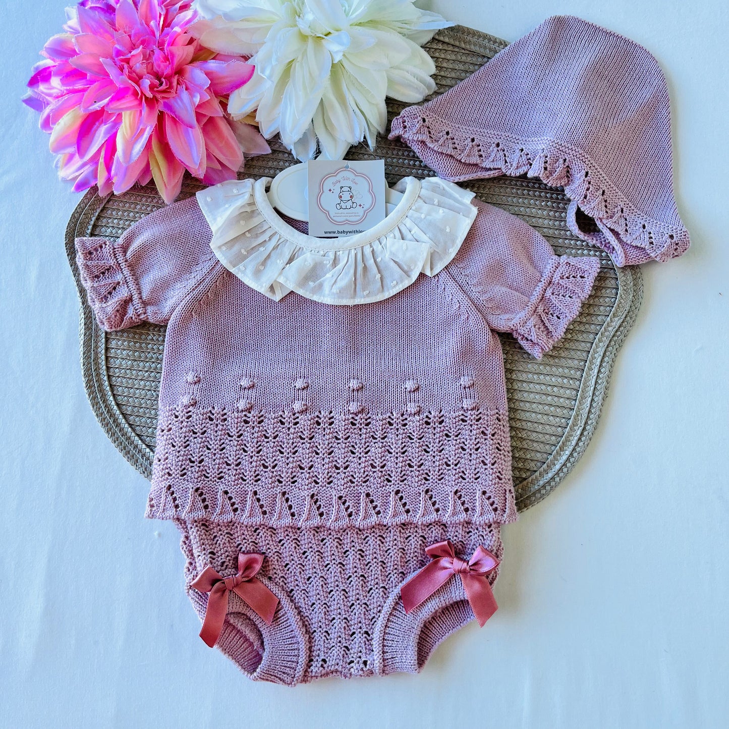 Conjunto Mariana para bebé - 1 aos 12M - Rosa velho