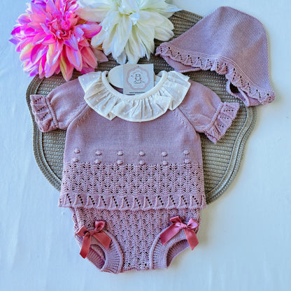 Conjunto Mariana para bebé - 1 aos 12M - Rosa velho