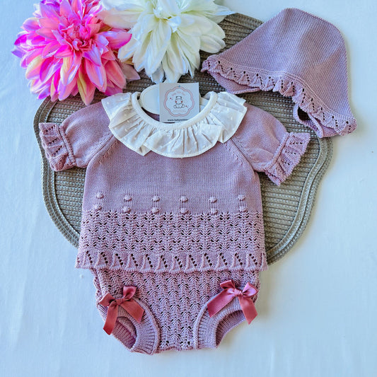 Conjunto Mariana para bebé - 1 aos 12M - Rosa velho