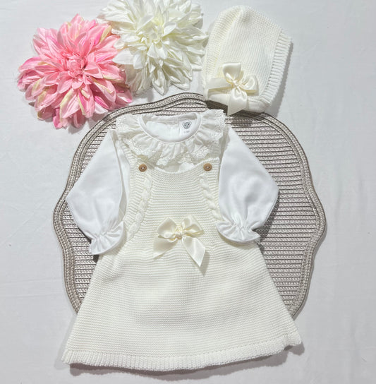Conjunto Éloise para bebé - Vestido, camisa e touca. - 1/3M