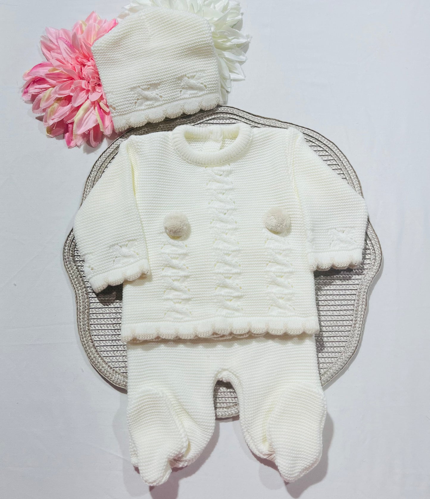 Conjunto Pompons para bebé - 1/3M - Pérola