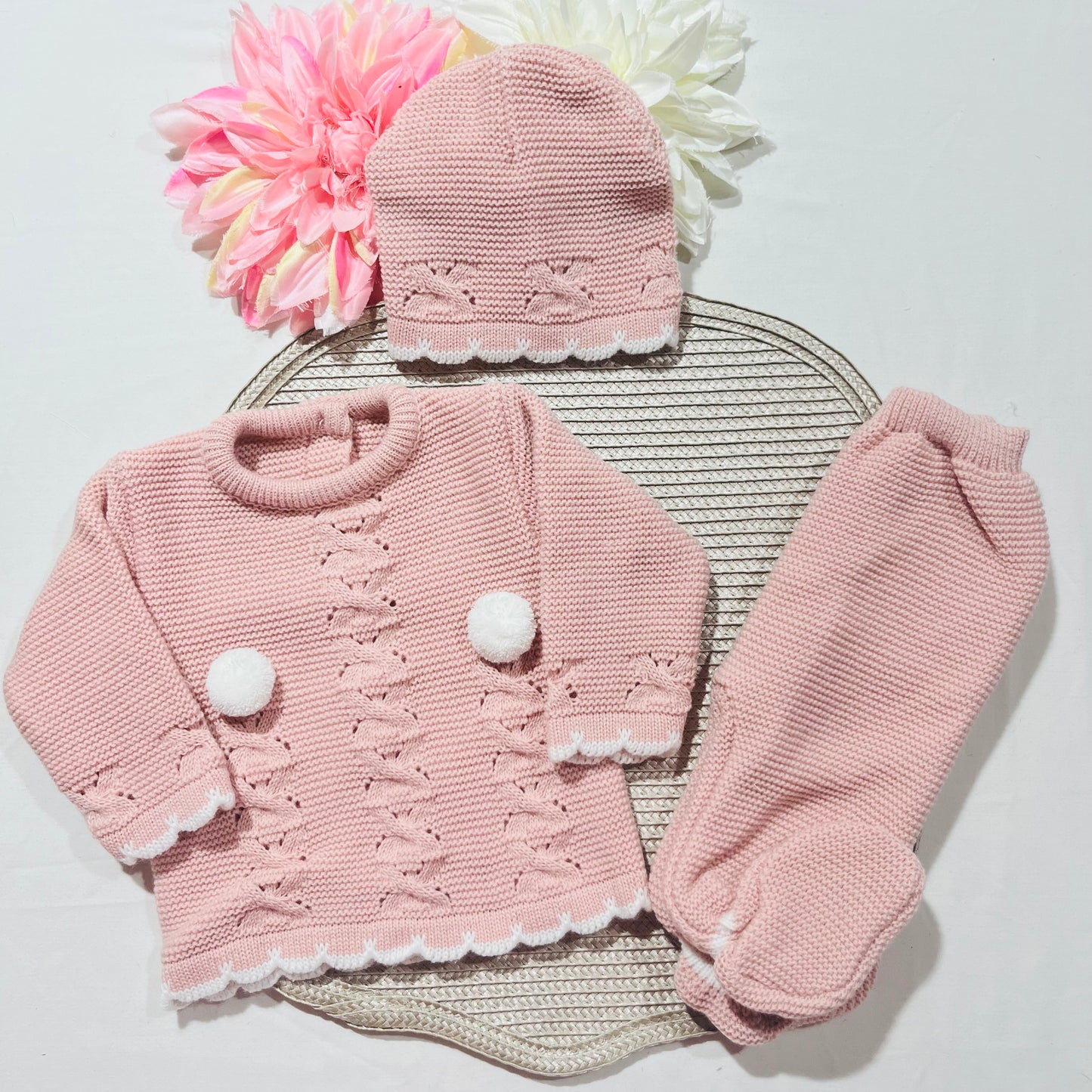 Conjunto Pompons para bebé - 1/3M - Rosa bebé