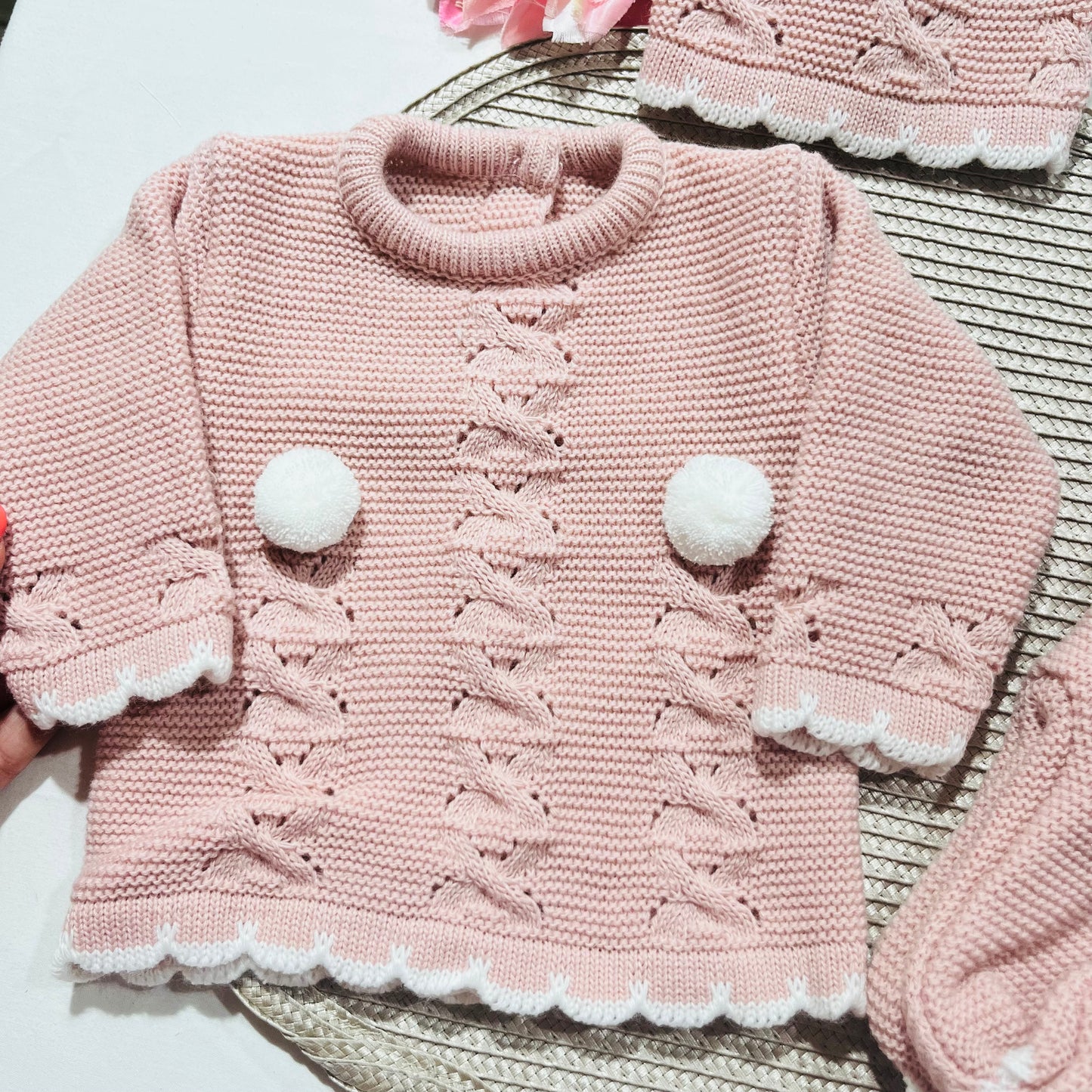 Conjunto Pompons para bebé - 1/3M - Rosa bebé