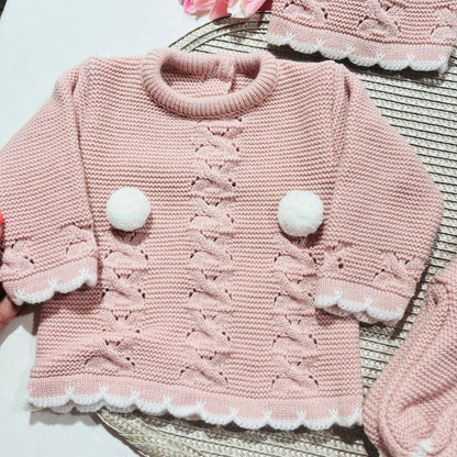 Conjunto Pompons para bebé - 1/3M - Rosa bebé