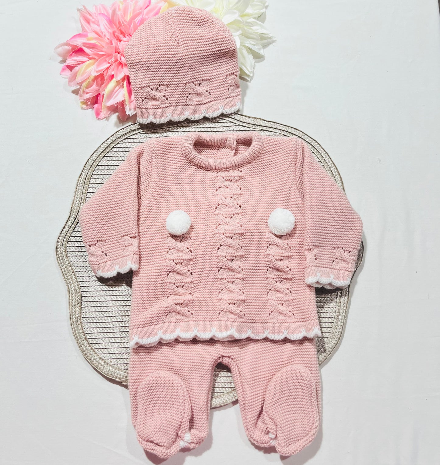 Conjunto Pompons para bebé - 1/3M - Rosa bebé
