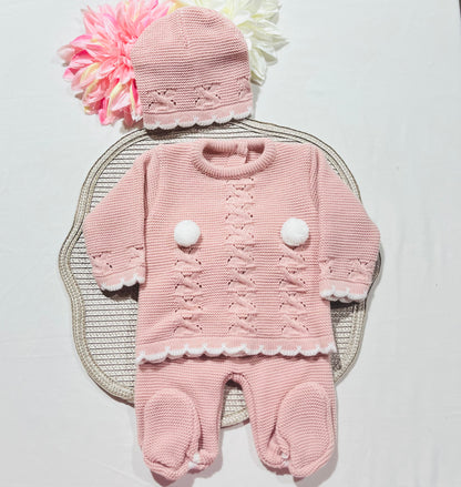 Conjunto Pompons para bebé - 1/3M - Rosa bebé