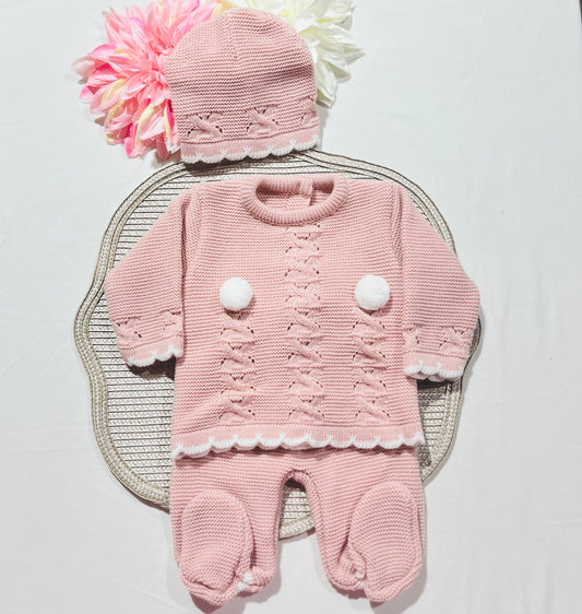 Conjunto Pompons para bebé - 1/3M - Rosa bebé