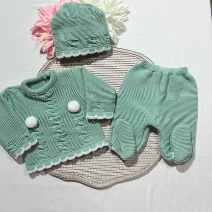 Conjunto Pompons para bebé - 1/3M - Verde seco